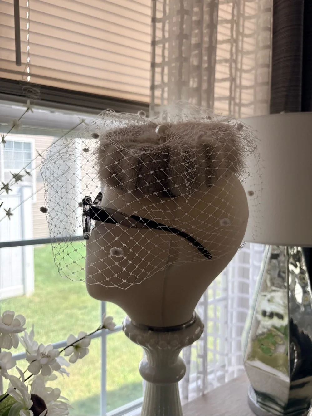 VTG Mink Fur Mesh Veil Fascinator Hat